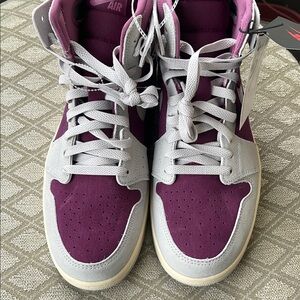 Nike Air Jordan Women's Purple and Gray High-Top Sneakers
